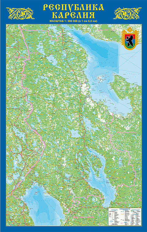 Подробная карта карелии с озерами и дорогами
