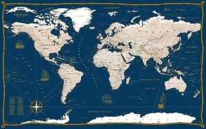 Дизайнерская карта мира в морском стиле 116х73