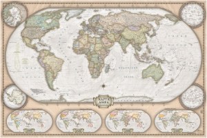 Карта мира -Ретро стиль на жёсткой основе в метал.рамке