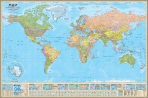 Политическая карта мира 1:14 на магнитной основе в метал. раме