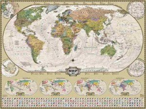 Политическая карта мира 1:25 ретро стиль  160х120 на рейках