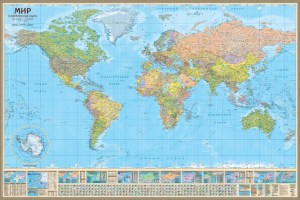 Политическая карта мира1:17на магнитной основе в дерев. рам