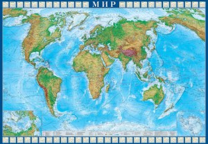 Физическая карта мира 1:22  151Х105