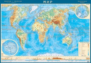 Физическая карта мира 1:38  90x60