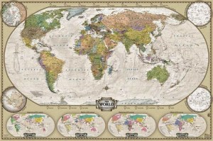 Политическая карта мира 1:35 ретро на английском языке на рейках