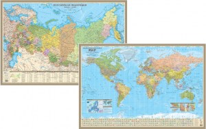 Двухсторонняя настенная карта 90x60: Мир  и Россия на рейках