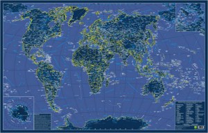 Карта мира светящаяся в темноте 90х60 на рейках
