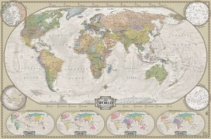 Политическая карта мира 1:35 ретро  на английском языке