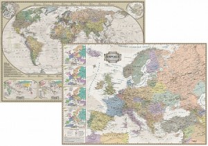 Карта мира -Ретро стиль+Европа -Ретро стиль