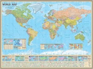 Политическая карта мира 1:26 на английском языке на рейках