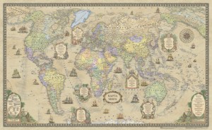 Политическая карта мира Ретро-Стиль 1:25 120Х80