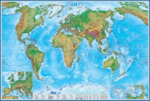 Физическая карта мира 1:15 240Х160 (на рейках)