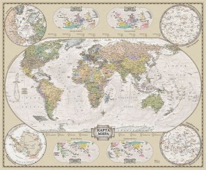 Скатерть 120х145см -политическая карта мира  ретро-стиль Оксфорд
