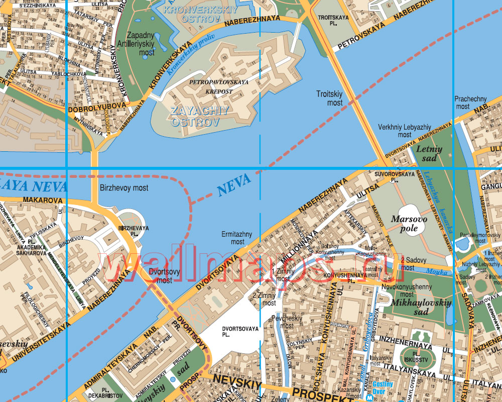Настенные карты городов, регионов , федеральных округовРоссии: SaintPetersburg. Карта Санкт-Петербурга на английском языке.
